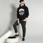 Men Black & White Printed Hooded Sweatshirt