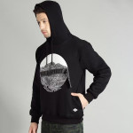 Men Black & White Printed Hooded Sweatshirt